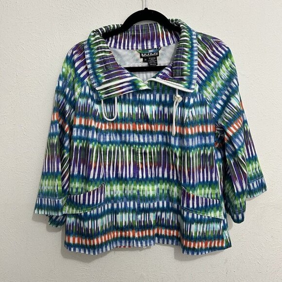Berek 90’s Y2K Women’s Jacket Sz M Multi-Colored Geometric Zip Front Lightweight - Picture 2 of 8